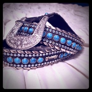KIPPYS western black belt turquoise and crystal
